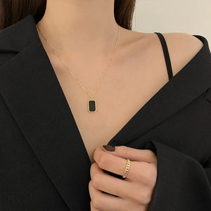 Black Onyx Rectangle Pendant Necklace Girls & Women