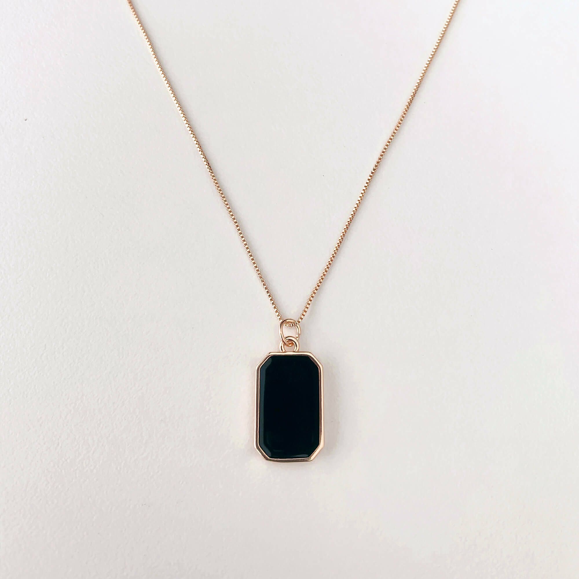 Black Onyx Rectangle Pendant Necklace Girls & Women